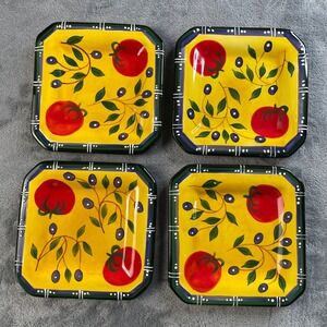 Giftco Square Ceramic Appetizer Plates Set of 4 Tomato Olive Mediterranean 6 in